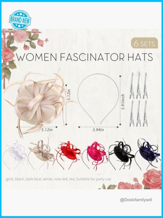 6 Pcs Derby Party Hat Headband Set Fascinator Hair Clip Cocktail Feathers main image 5
